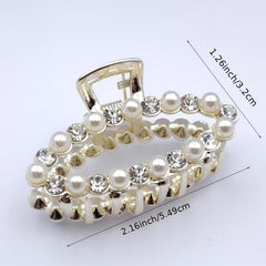 Faux Pearl Rhinestone Metal Hair Claw Clip Strong Hold Grip Jaw Clip