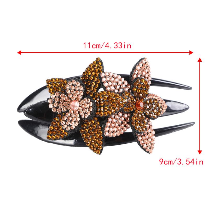 Rhinestone Double Flower Hair Clip Crystal Hair Combs Female Barrette