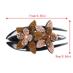 Rhinestone Double Flower Hair Clip Crystal Hair Combs Female Barrette