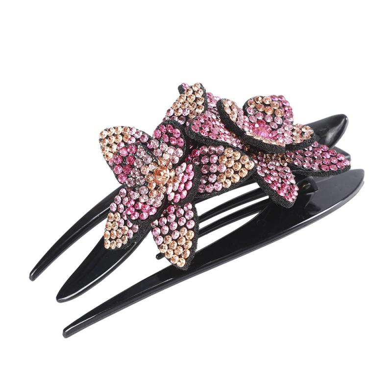 Rhinestone Double Flower Hair Clip Crystal Hair Combs Female Barrette