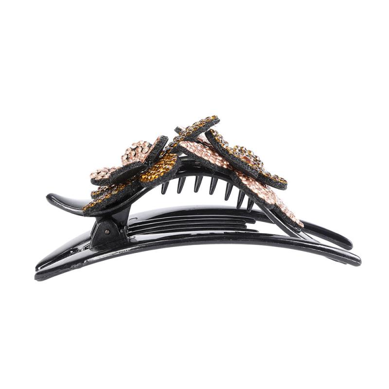 Rhinestone Double Flower Hair Clip Crystal Hair Combs Female Barrette