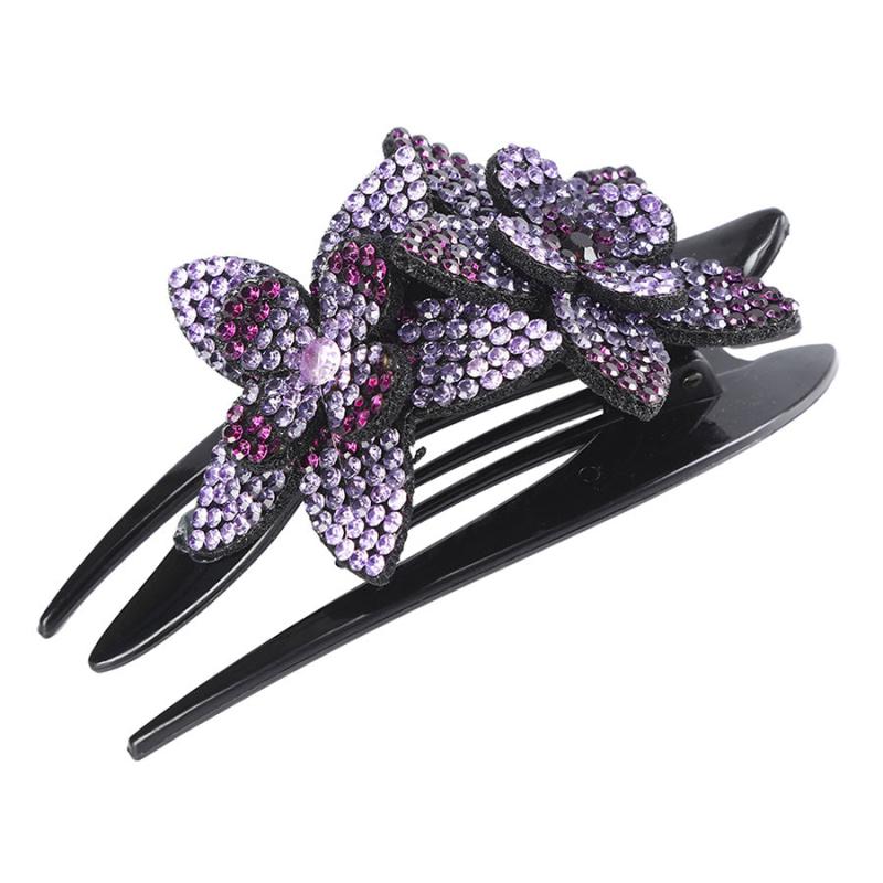 Rhinestone Double Flower Hair Clip Crystal Hair Combs Female Barrette