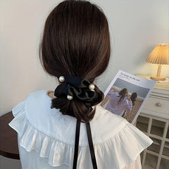 Faux Pearl Scrunchie Hair Tie Solid Hair Rope Head Jewelry