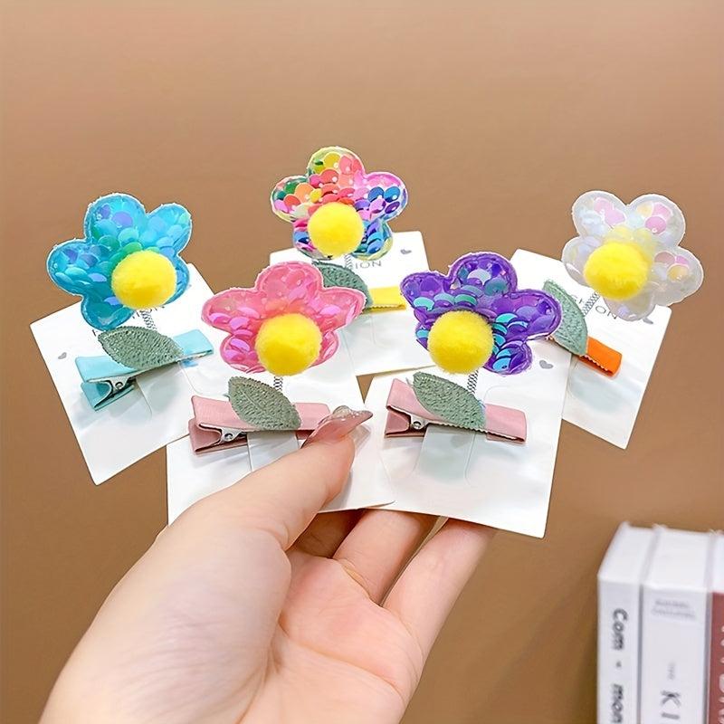 Sequin Flower Hair Clip Baby Girls Hair Clip With Coli Spring Duck Billed Clip