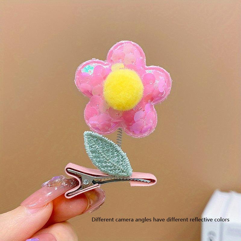 Sequin Flower Hair Clip Baby Girls Hair Clip With Coli Spring Duck Billed Clip