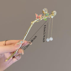 Colorful Butterfly Hair Stick with Faux Pearl Tassel