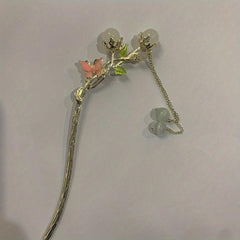 Colorful Butterfly Hair Stick with Faux Pearl Tassel
