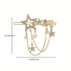 Star Shape Rhinestone Hair Clip with Tassel Chain, Women Hair Accessory