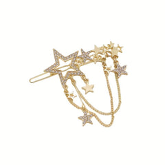 Star Shape Rhinestone Hair Clip with Tassel Chain, Women Hair Accessory