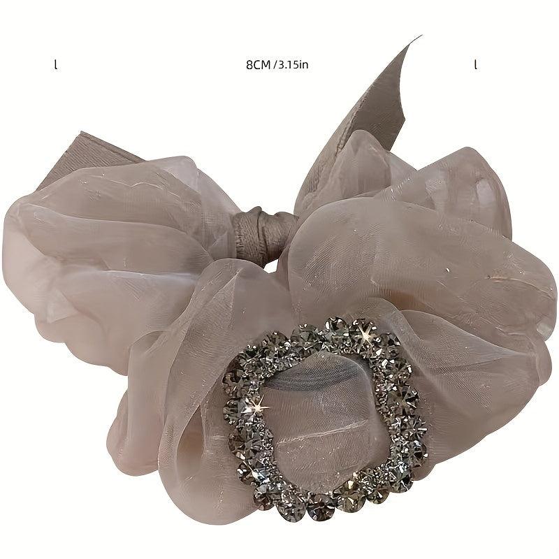 Rhinestone Organza Rubber Band Hair Tie Large Scrunchie Hair Accessories