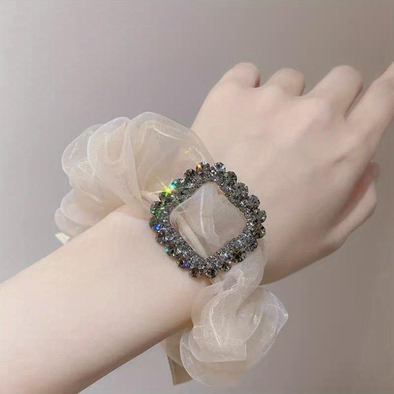 Rhinestone Organza Rubber Band Hair Tie Large Scrunchie Hair Accessories