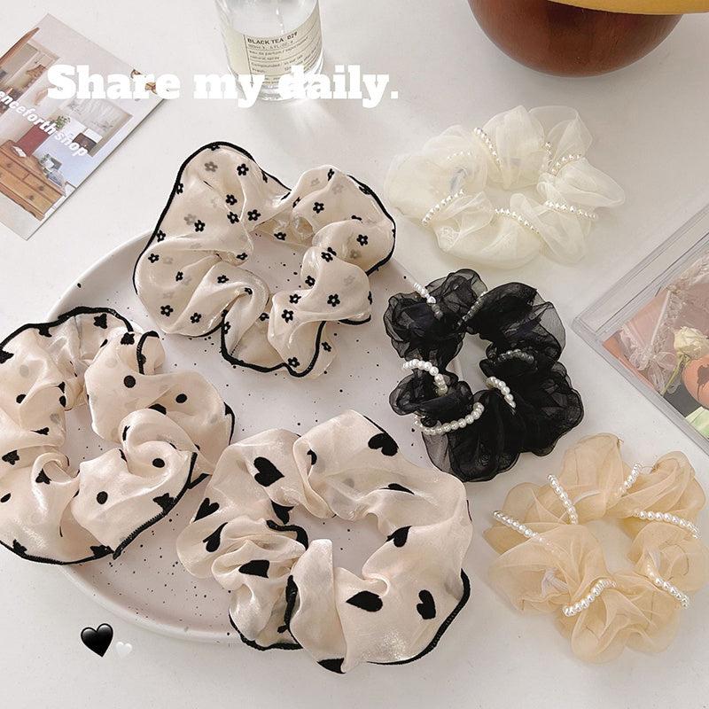 Daisy Floral Mesh Scrunchies Hair Tie Rubber Band Hair Rope