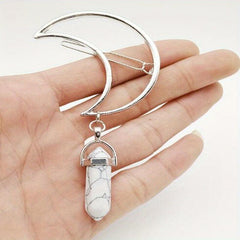 Moon Shape Hair Clip Stone Pillar Pendant Side Clip Head Jewelry