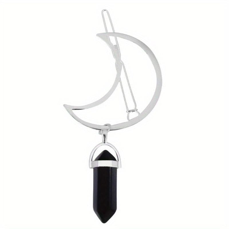 Moon Shape Hair Clip Stone Pillar Pendant Side Clip Head Jewelry