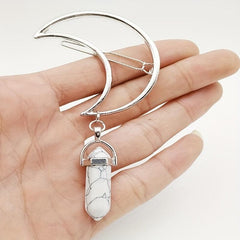Moon Shape Hair Clip Stone Pillar Pendant Side Clip Head Jewelry