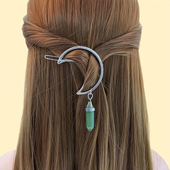 Moon Shape Hair Clip Stone Pillar Pendant Side Clip Head Jewelry