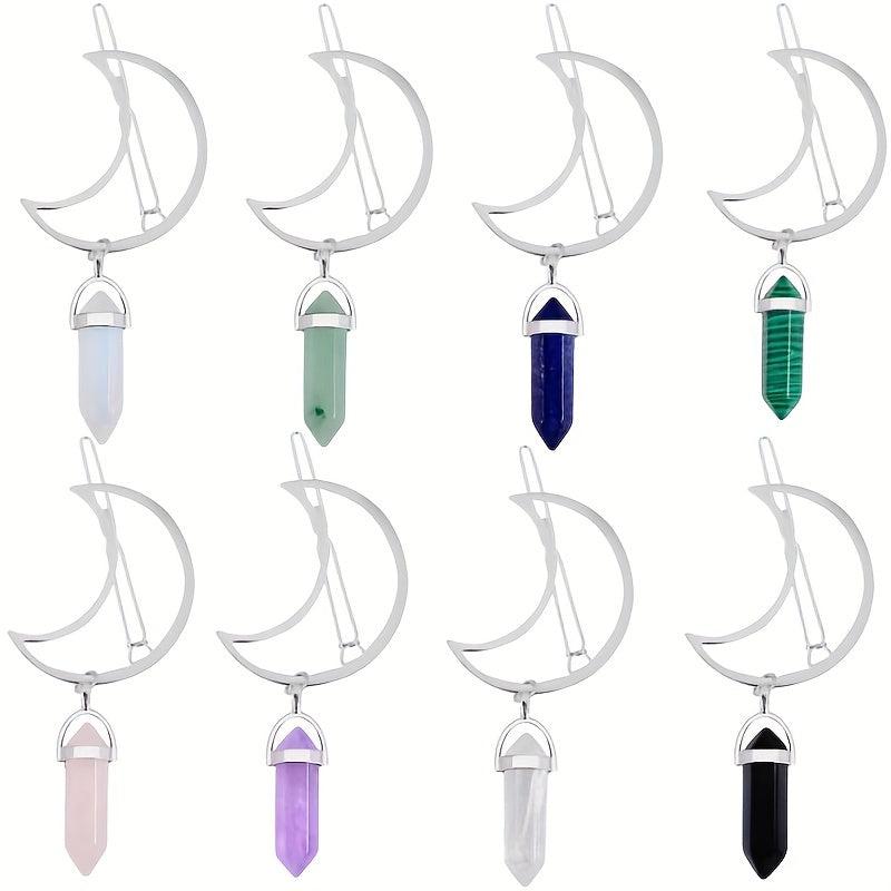 Moon Shape Hair Clip Stone Pillar Pendant Side Clip Head Jewelry