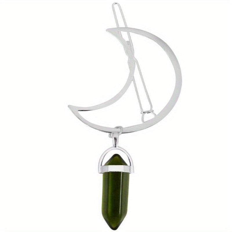 Moon Shape Hair Clip Stone Pillar Pendant Side Clip Head Jewelry
