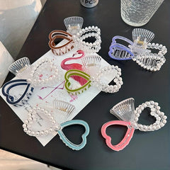 Faux Pearl Hair Claw Hollow Bow Shaped Ponytail Holder