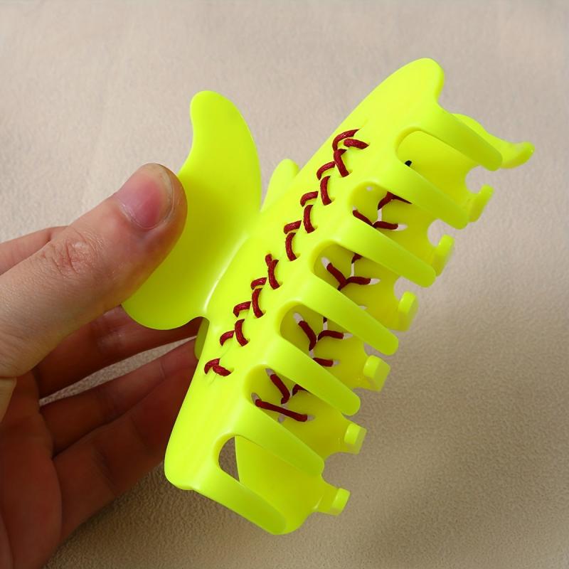Yellow Baseball Hair Claw Clip Nonslip Ponytail Holder