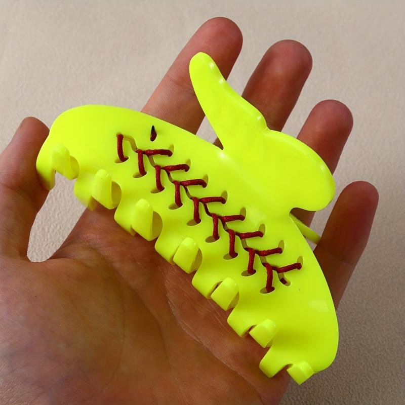 Yellow Baseball Hair Claw Clip Nonslip Ponytail Holder