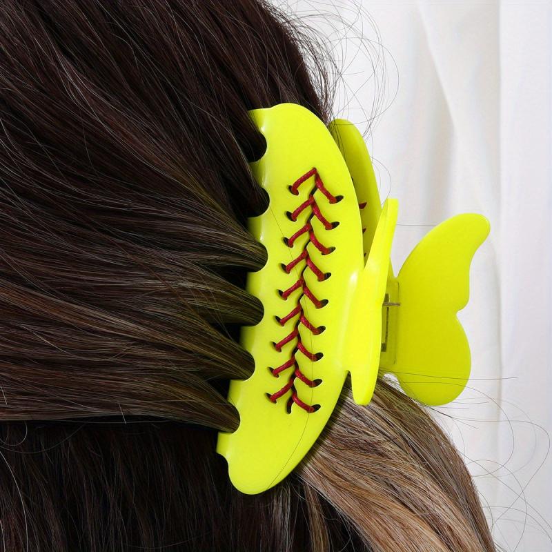 Yellow Baseball Hair Claw Clip Nonslip Ponytail Holder