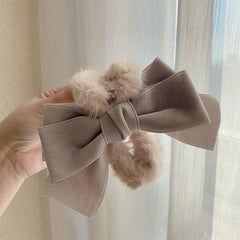 Large Bow Plush Faux Fur Hair Claw Non Slip