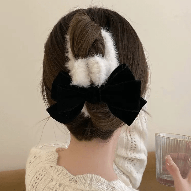 Large Bow Plush Faux Fur Hair Claw Non Slip