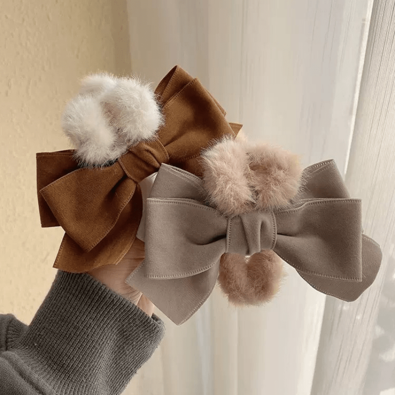 Large Bow Plush Faux Fur Hair Claw Non Slip