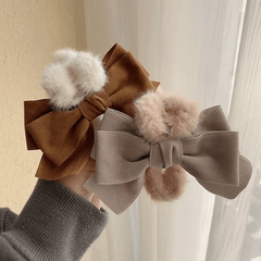 Large Bow Plush Faux Fur Hair Claw Non Slip