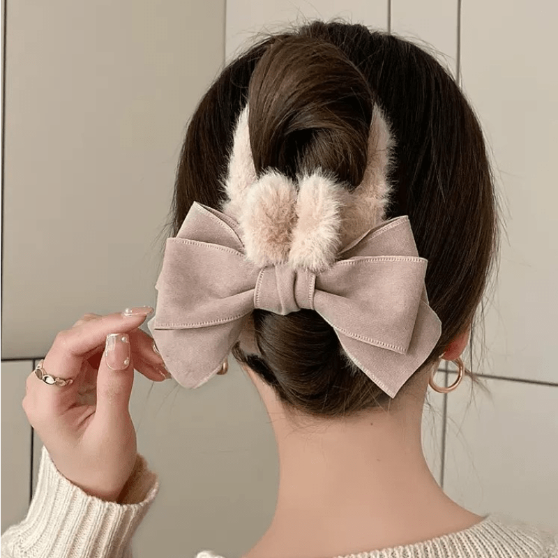 Large Bow Plush Faux Fur Hair Claw Non Slip