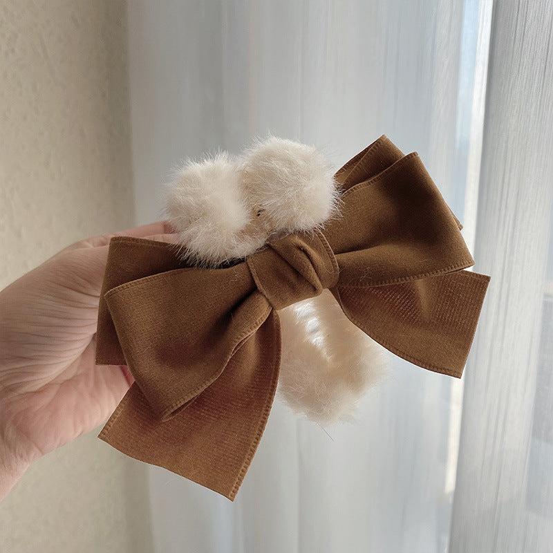 Large Bow Plush Faux Fur Hair Claw Non Slip