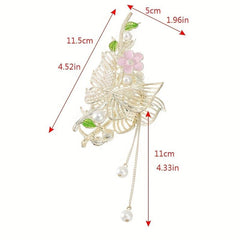 Butterfly Hair Claw with Faux Pearl Tassel Ponytail Holder
