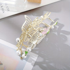 Butterfly Hair Claw with Faux Pearl Tassel Ponytail Holder