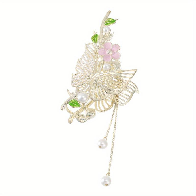 Butterfly Hair Claw with Faux Pearl Tassel Ponytail Holder