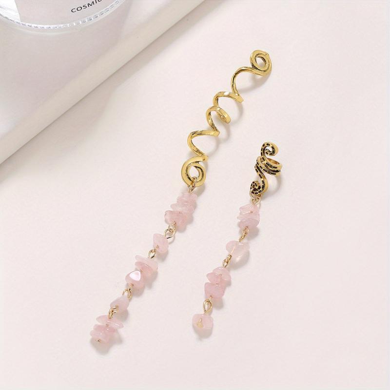 Braided Hair Ring Natural Stone Pendant Hair Ring Dreadlock Braid