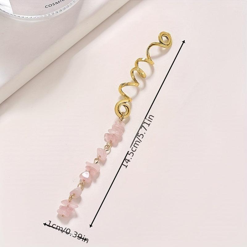 Braided Hair Ring Natural Stone Pendant Hair Ring Dreadlock Braid