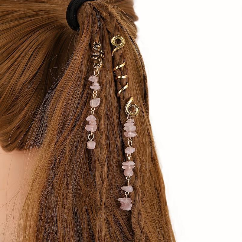Braided Hair Ring Natural Stone Pendant Hair Ring Dreadlock Braid