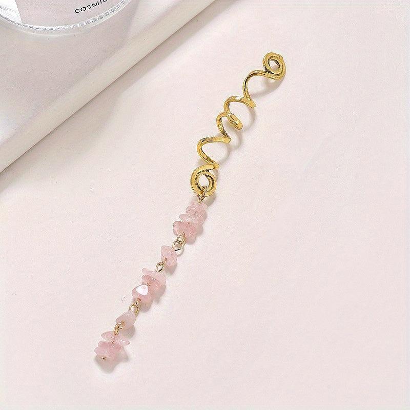Braided Hair Ring Natural Stone Pendant Hair Ring Dreadlock Braid