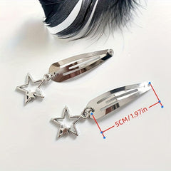 2pcs Y2K Snap Hair Clips Metal Pendant Hair Clips For Girls