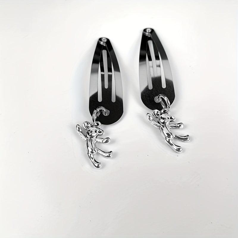 2pcs Y2K Snap Hair Clips Metal Pendant Hair Clips For Girls