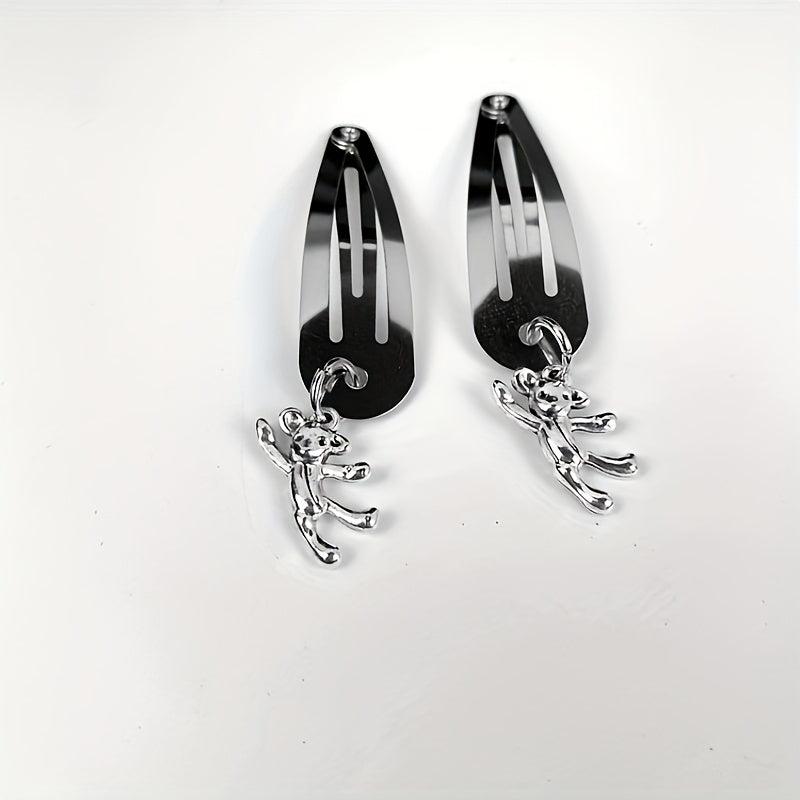 2pcs Y2K Snap Hair Clips Metal Pendant Hair Clips For Girls