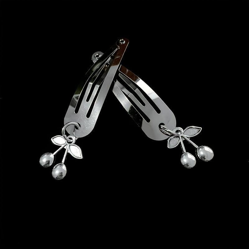 2pcs Y2K Snap Hair Clips Metal Pendant Hair Clips For Girls