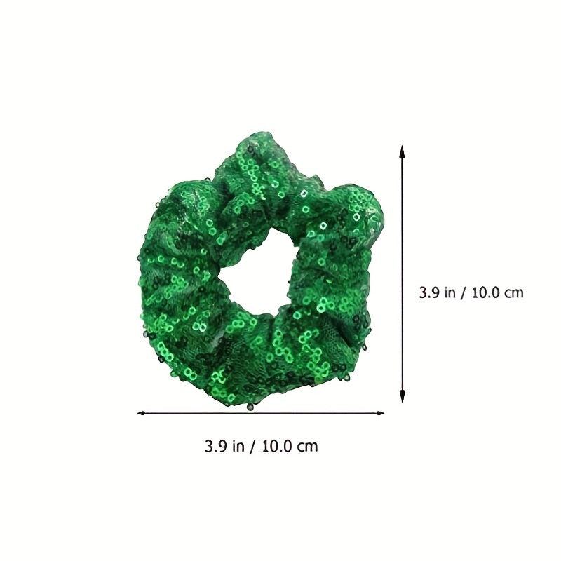 Large Green Sequin Scrunchie Hair Tie Ponytail Holder