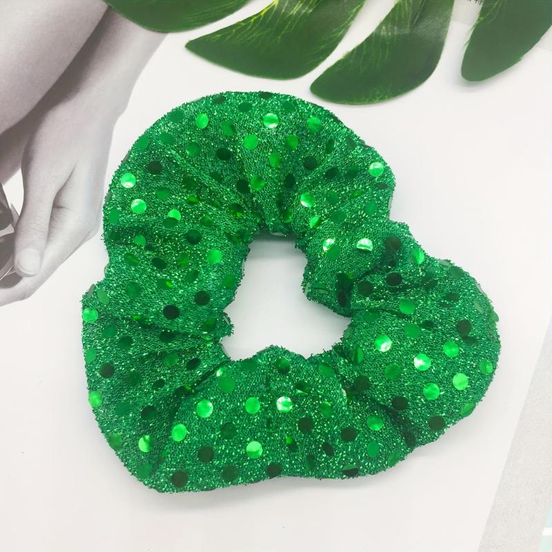 Large Green Sequin Scrunchie Hair Tie Ponytail Holder