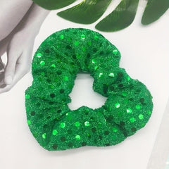 Large Green Sequin Scrunchie Hair Tie Ponytail Holder