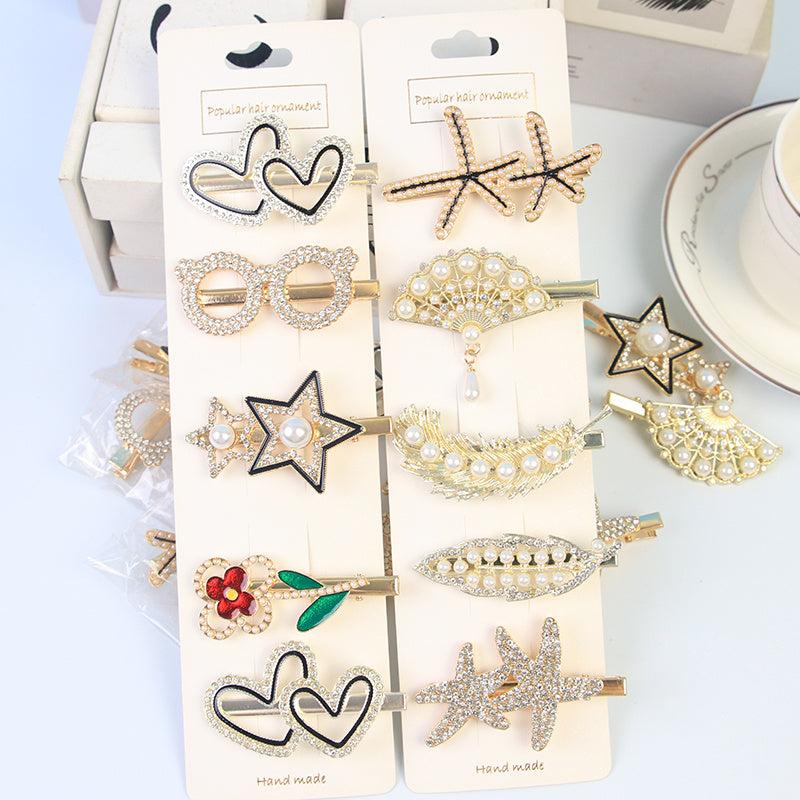 2pcs Pearl Hairpin Star Love Flower Hairpin Female Metal Hair Accessories