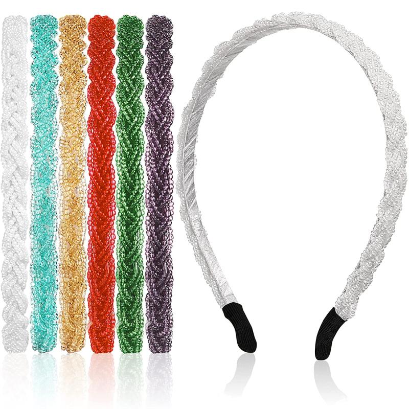 6 Beaded Decor Headband Hair Hoop Non-slip Hairbands for Daily Decoration