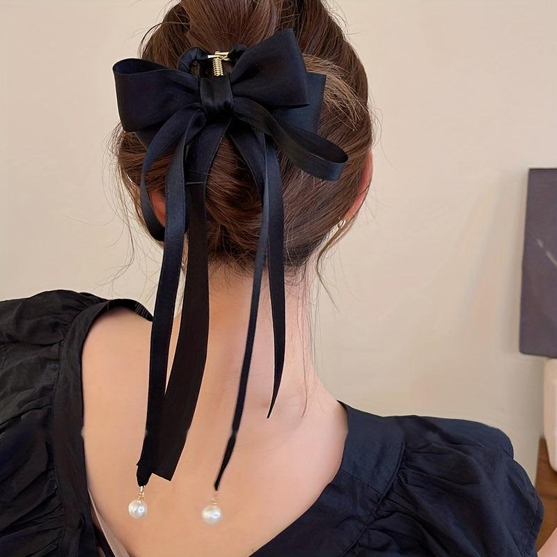 Retro Bowknot Ribbon Pearl Hair Claw Hair Clip Hair Accessories