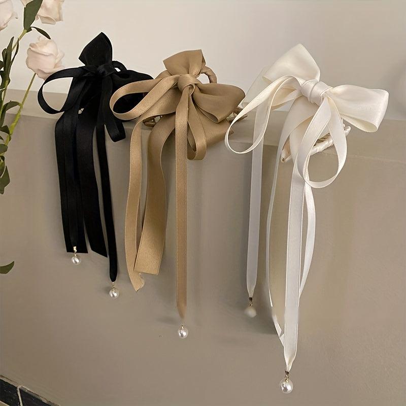Retro Bowknot Ribbon Pearl Hair Claw Hair Clip Hair Accessories